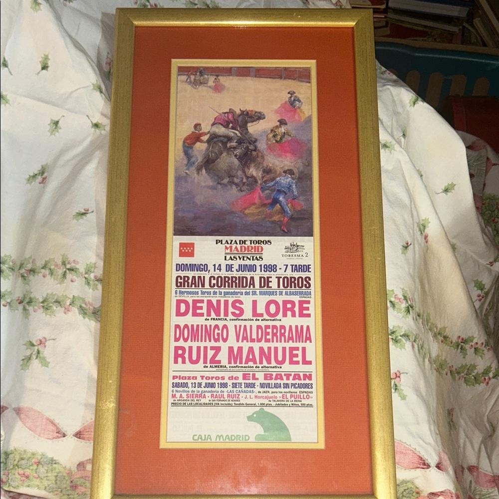 Vintage Bullfighting Poster in Gold Frame 1998.